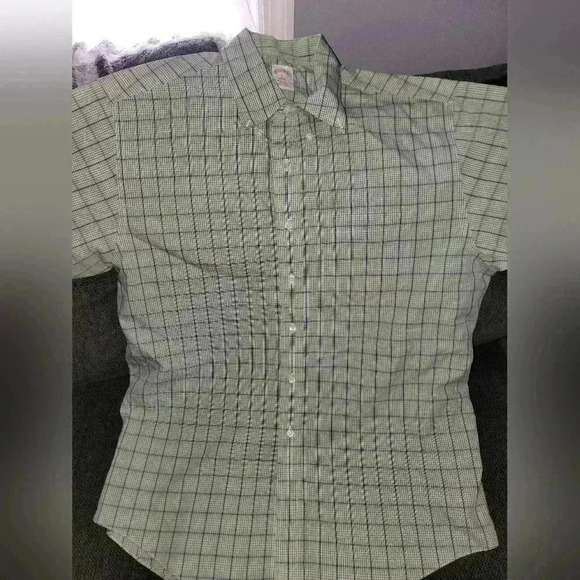 Brook Brothers 346 Shirt Mens Large Green Non-Iron Button Down Short Sleeve - Picture 2 of 5